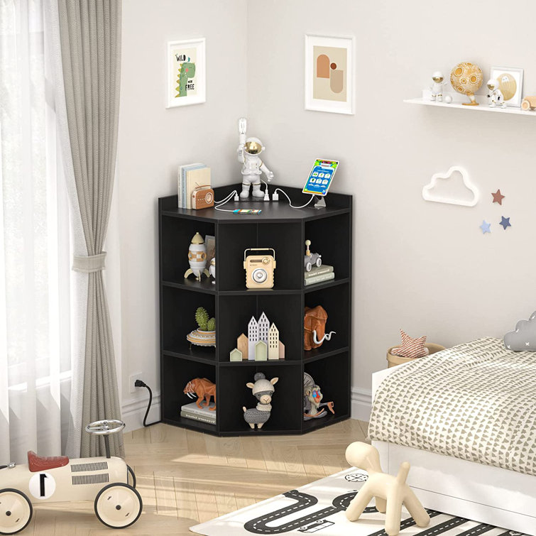 Latitude Run Corner Cabinet Black Corner Storage With USB Ports